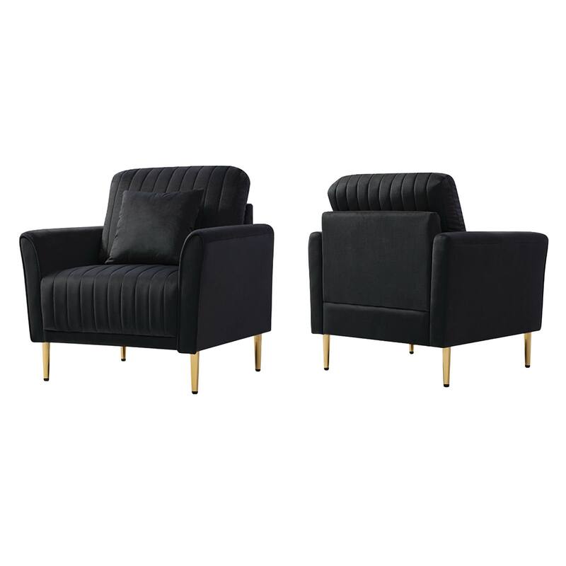 Velvet Accent Chair Living Room Chair Set of 2 - Black Velvet