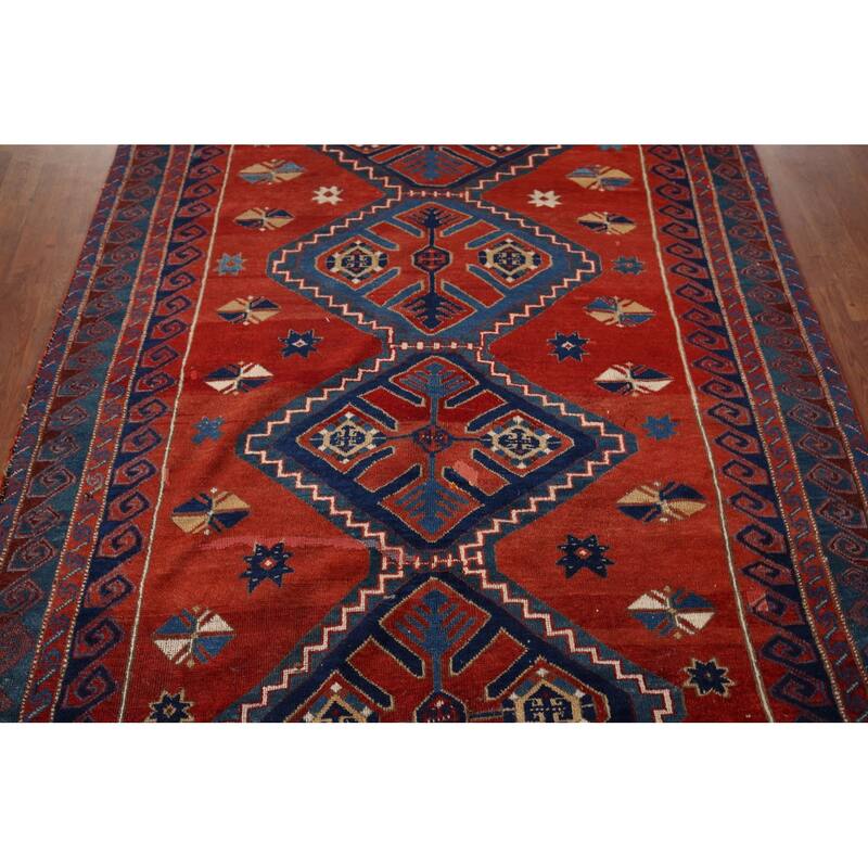 Kazak Vegetable Dye Antique Area Rug Handmade Tribal Wool Carpet - 5'3" x 8'0"