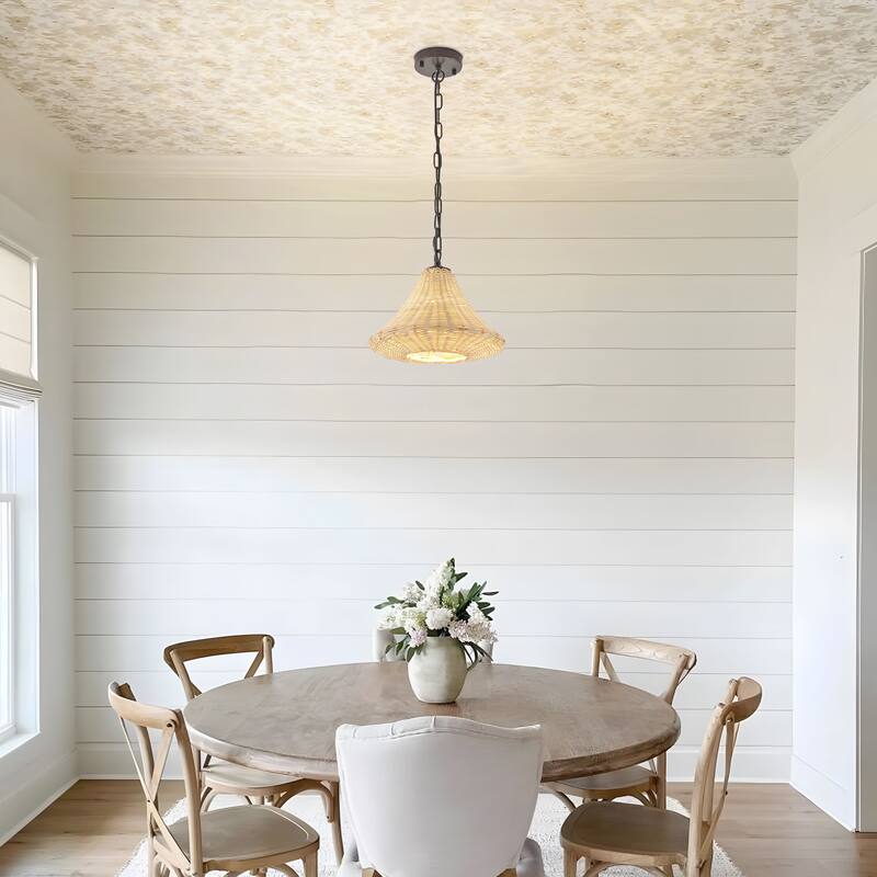 Starsky 1-Light 11.81in Handwoven Rattan Cone Pendant