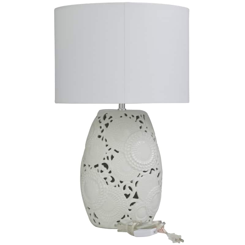 Ceramic Cutout Floral Room Table Lamp - White - Roche River Decor
