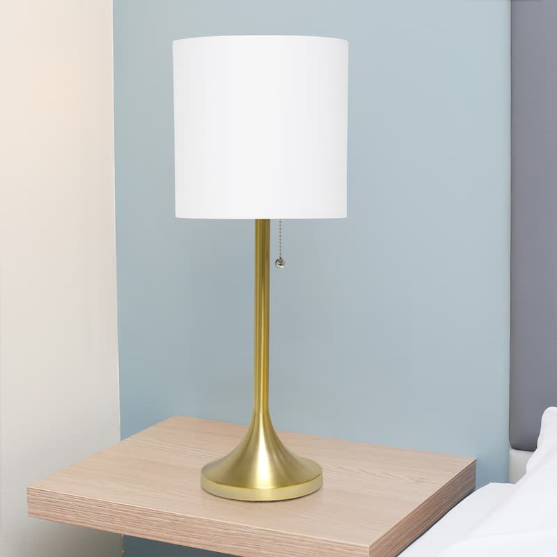 21.25" Modern Glam Metal Table Lamp with Silk Shade and Pull-Chain Switch for Bedroom or Living Room - 8"L x 8"W x 21.25"H