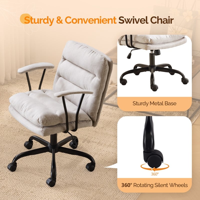 24.4 Inch Upholstered Swivel Office Chair With Leg Pegs And Wheels
