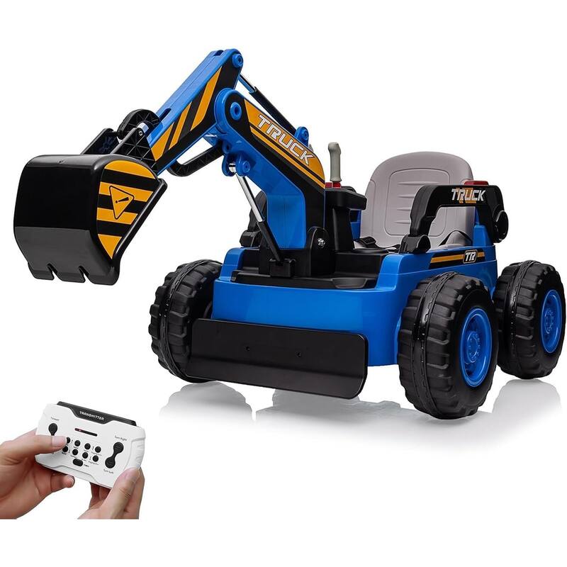 Kids Ride-On Electric Excavator Digger with Remote Control - Blue