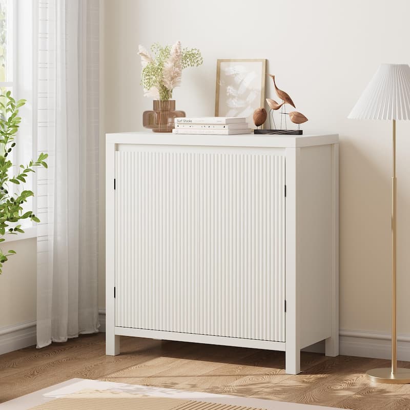 Fluted Storage Cabinet, Modern Sideboard Buffet Cabinet with Doors and Shelves