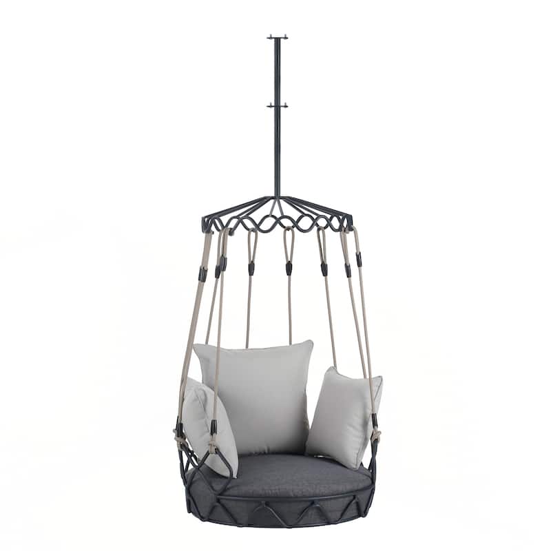 Outdoor Porch Swing Chair Hanging Basket, Hanging Chair with UV Resistant Cushion, Olefin Fabric for Patio Porch, Balcony - Grey