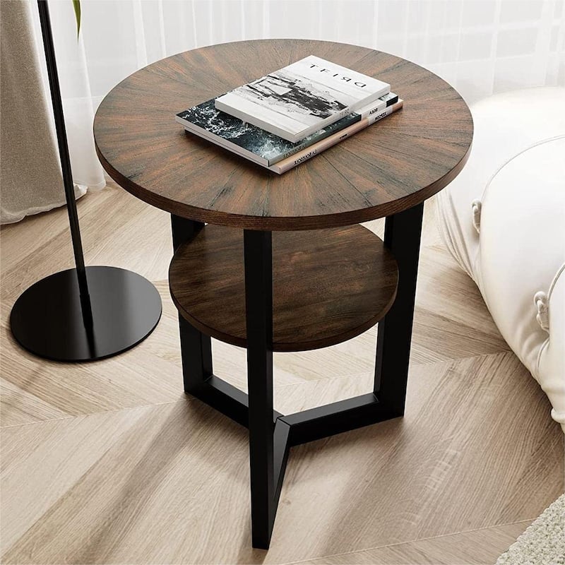 Round Coffee Table with Solid Wood Storage Circle Center Table