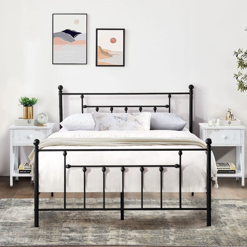 Javlergo 3-Piece Bedroom Sets with Metal Platform Bed Frame and Nightstand Set of 2 - White Nightstand - Full