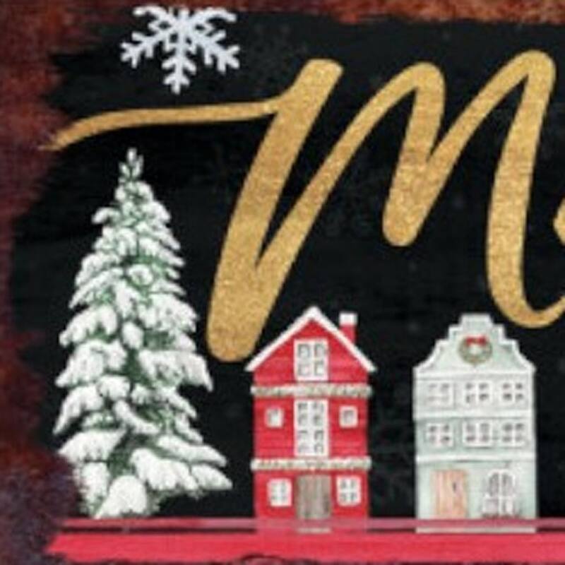 HomeRoots 36" Black Gold And Red Solid Wood Merry Christmas Decorative Sign