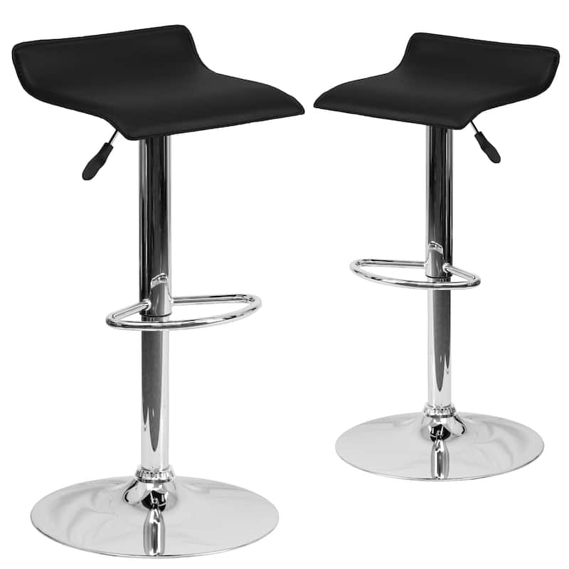 2 Pack Contemporary Vinyl Adjustable Height Barstool with Solid Wave Seat - 15"W x 15"D x 25.5" - 34"H