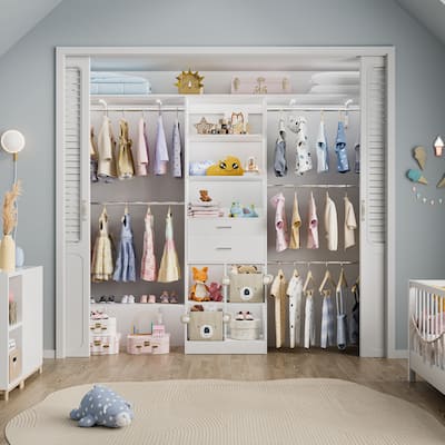 Closet System with Wooden Drawers & Cube Storage Organizer, 4.75-8FT Clothes Organizer Nursery & Walk-In Closets