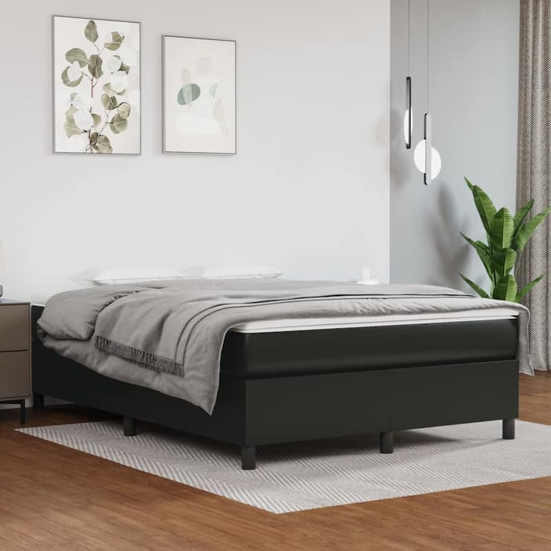 vidaXL Bed Frame Box Spring Platform Bed Mattress Foundation Faux Leather - Black - Queen