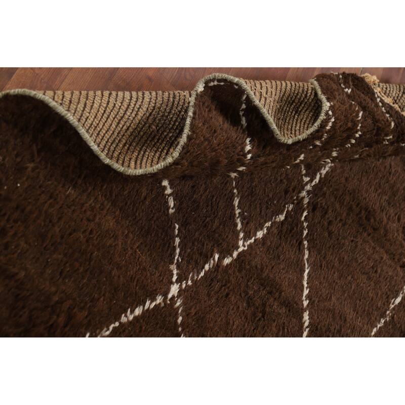 Hand Knotted Oriental 100% Wool Carpet Modern Geometric Brown Moroccan Area Rug - 8' 6'' X 5' 0''