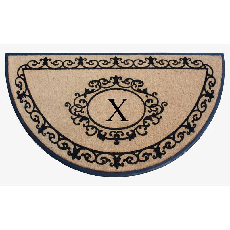 A1HC Natural Coir & Rubber Hand Flocked Thick Durable Monogrammed Doormats, 36" x 72" - Beige Floral - X
