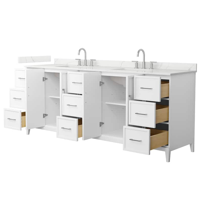 Elan 84-inch Double Vanity, 3 Hole Quartz Top