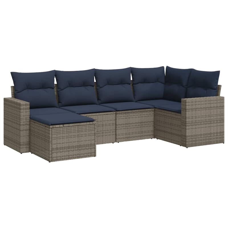 vidaXL Patio Sofa Set with Cushions Outdoor Conversation Furniture Poly Rattan - 25.8" x 24.4" x 27.2"