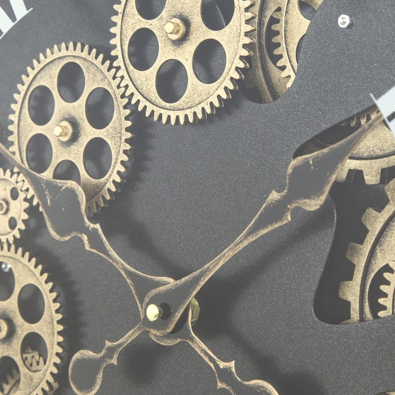 Paris II Gear Clock 20"D Black with Open Moving Gears