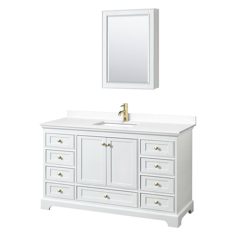 Wyndham Collection Deborah 60" Free Standing Single Basin Vanity Set - White / White Cultured Marble Top / Brushed Gold