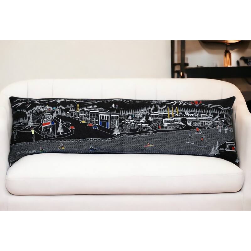 46" Black Bend Nighttime Skyline Lumbar Decorative Pillow - Black Gray and White