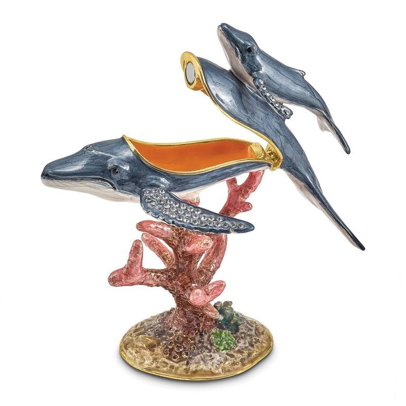 Curata Pewter Crystals Gold-Tone Enameled Wynn Wallis Blue Whale Baby Trinket Box on 18 Inch Necklace