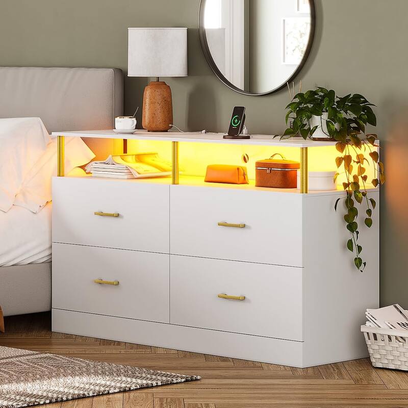 Dresser Bedroom Drawers Dressers Chests of Drawers Charging Station - White - 4-drawer