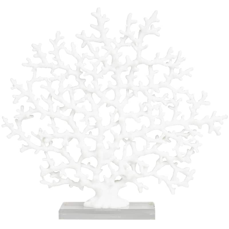 Resin Coral Decorative Sculpture with Clear Resin Base - White or Blue - Roche River Decor