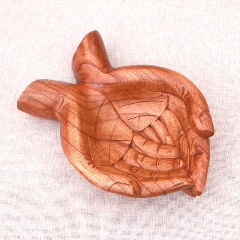 Handmade Giving Alms Wood catchall (Indonesia) - 3.3" H x 11.75" W x 7.75" D