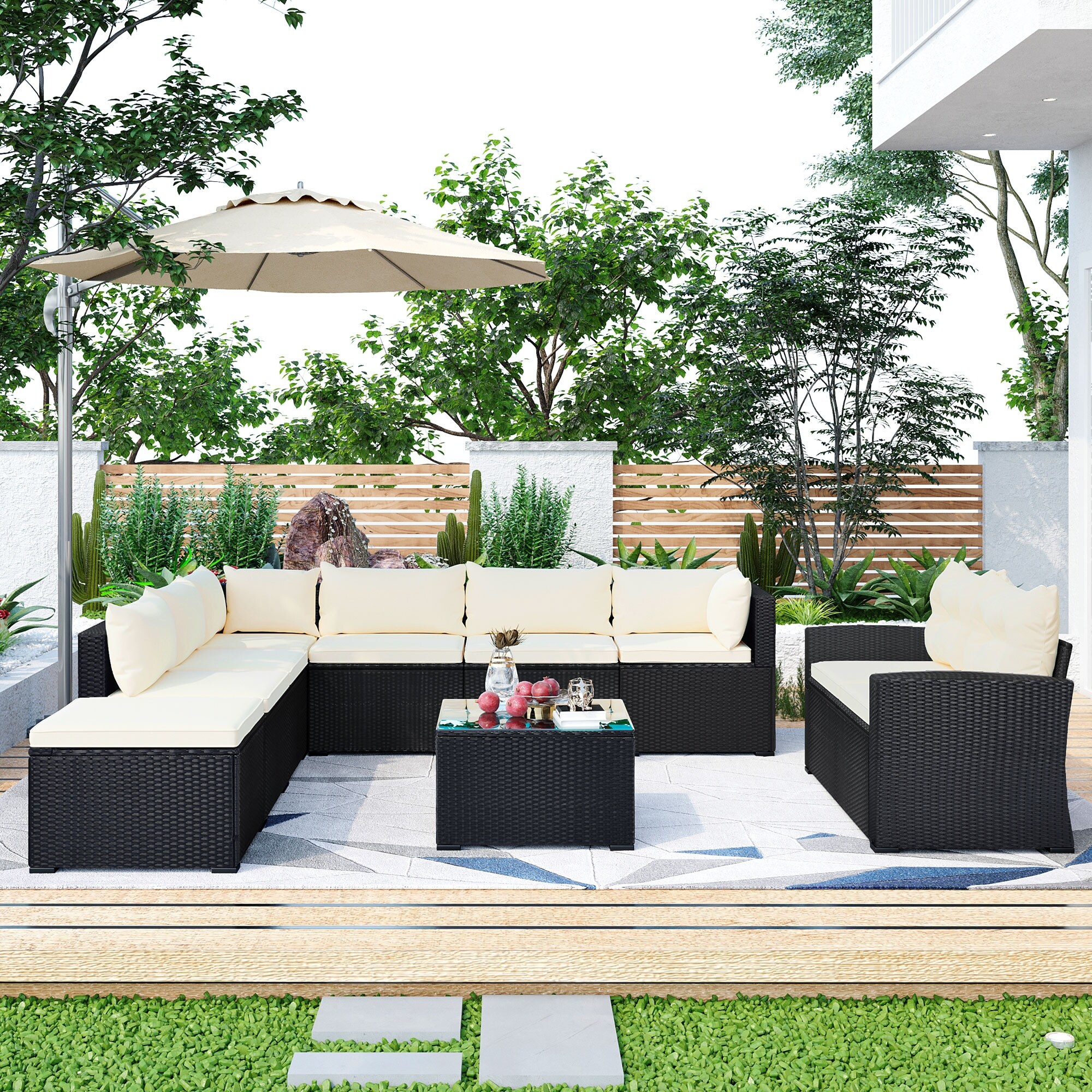 9 Piece Outdoor Patio Large Wicker Sofa Set Rattan Sofa set for