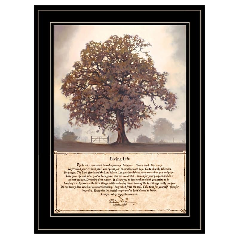 TrendyDecor4U Farmhouse "Living Life" Framed Print Wall Art by Bonnie Mohr - Earthtones