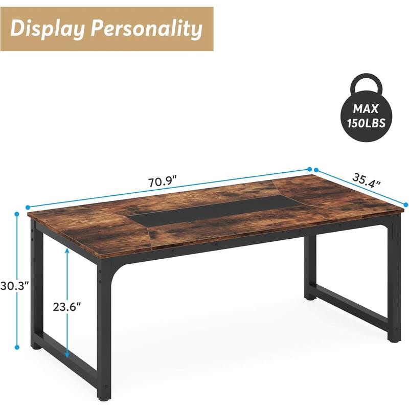 71" Industrial Dining Table for 6-8 People, Rustic Rectangular Kitchen & Dining Room Table with Heavy-Duty Metal Frame