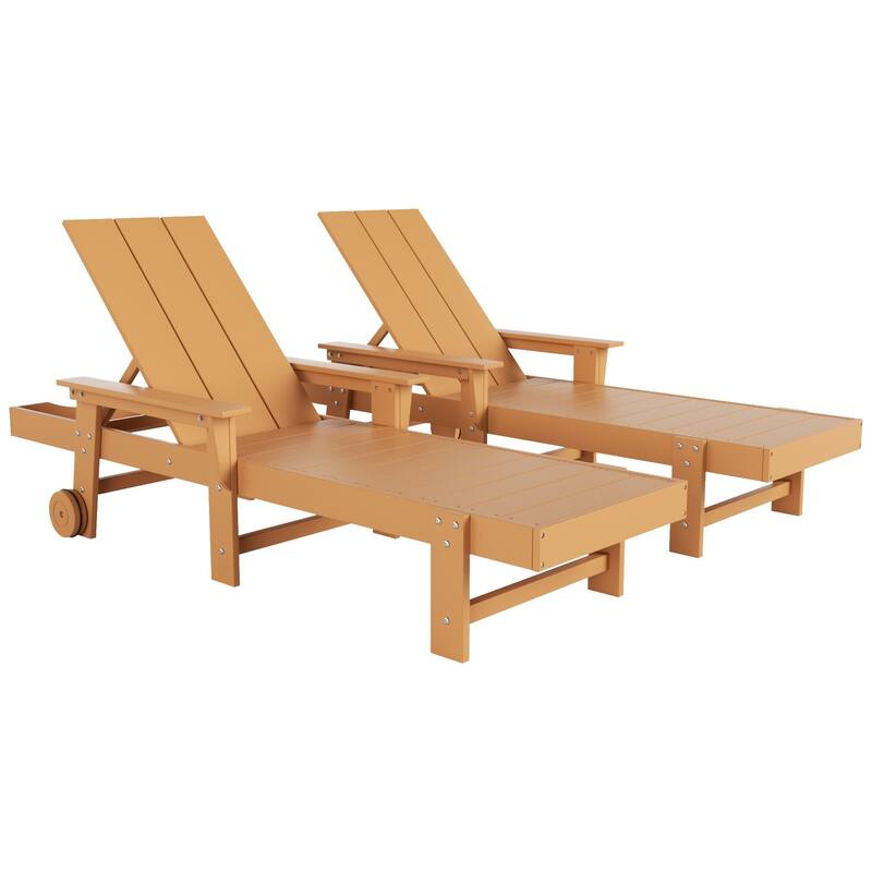 Polytrends Shoreside Modern Poly Reclining Eco-Friendly All Weather Chaise Lounge With Arms & Wheels (Set Of 2)