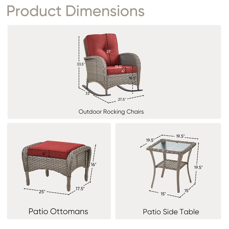 Outdoor Rocking Chairs with Side Table and Ottomans