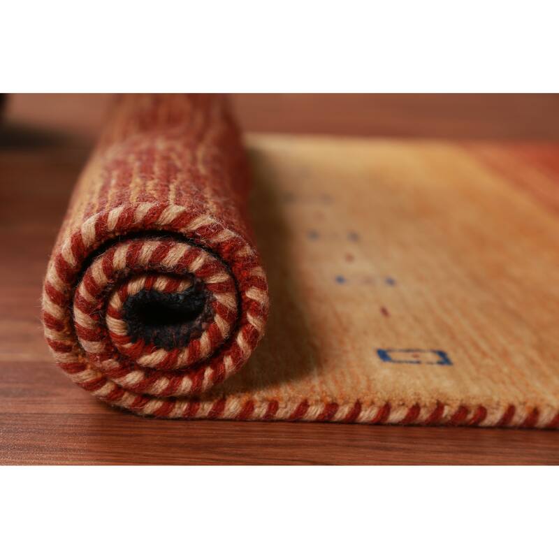 Hand Knotted Oriental 100% Wool Carpet Tribal Stripe Oranges & Rust Gabbeh Area Rug - 4' 10'' X 3' 1''