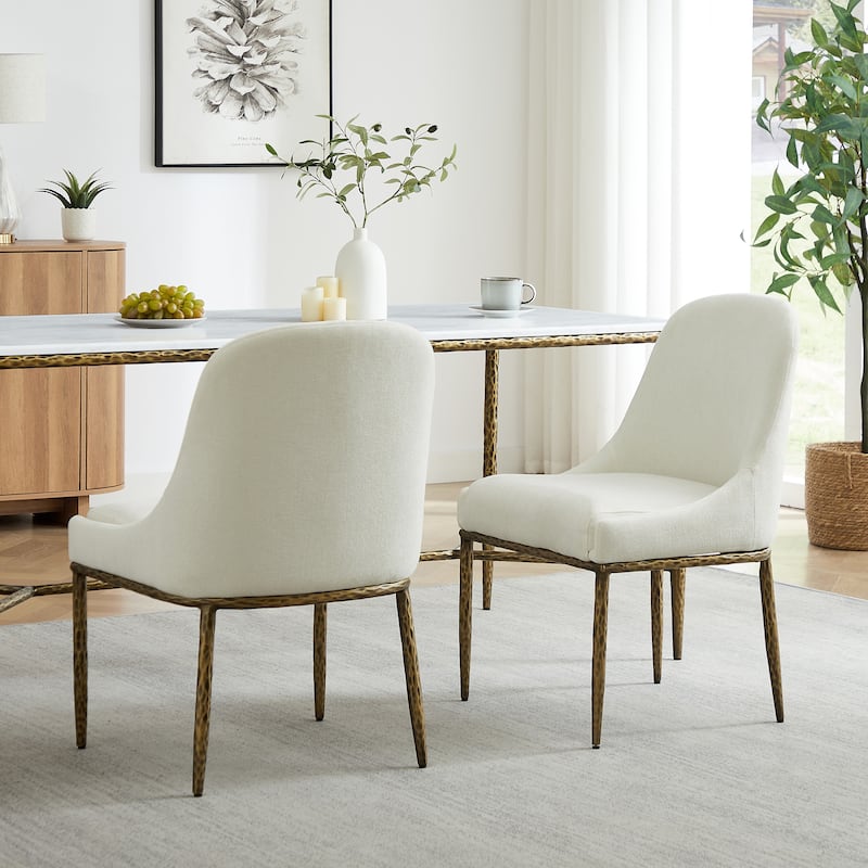 Christopher Knight Home - Ameson Modern Upholstered Dining Chairs with Hammered Metal Legs & Padded Seat, Set of 2 - Set of 2