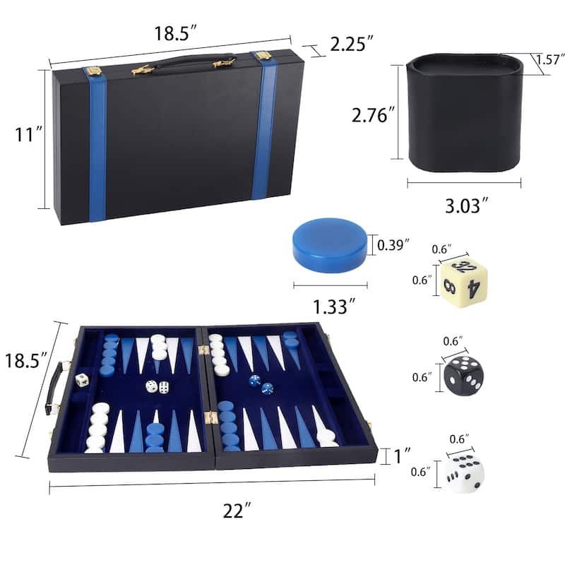 GSE™ 22" Premium Leather Backgammon Board Game Set, Portable Folding Backgammon Board Game with Game Pieces - Large