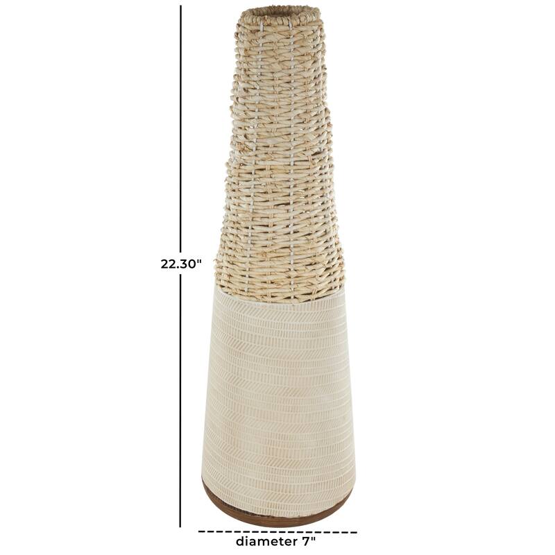 Rattan Geometric Handmade Woven Decorative Vase with Beige Metal Base - Light Brown - Roche River Decor