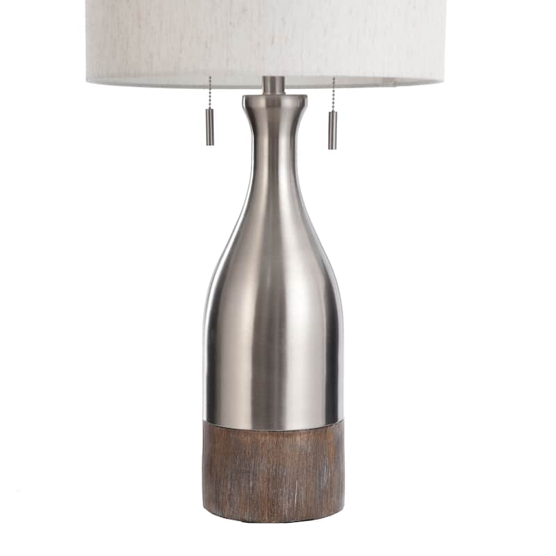 Logan Table Lamp - Brushed Steel Finish - Heathered White Fabric Shade