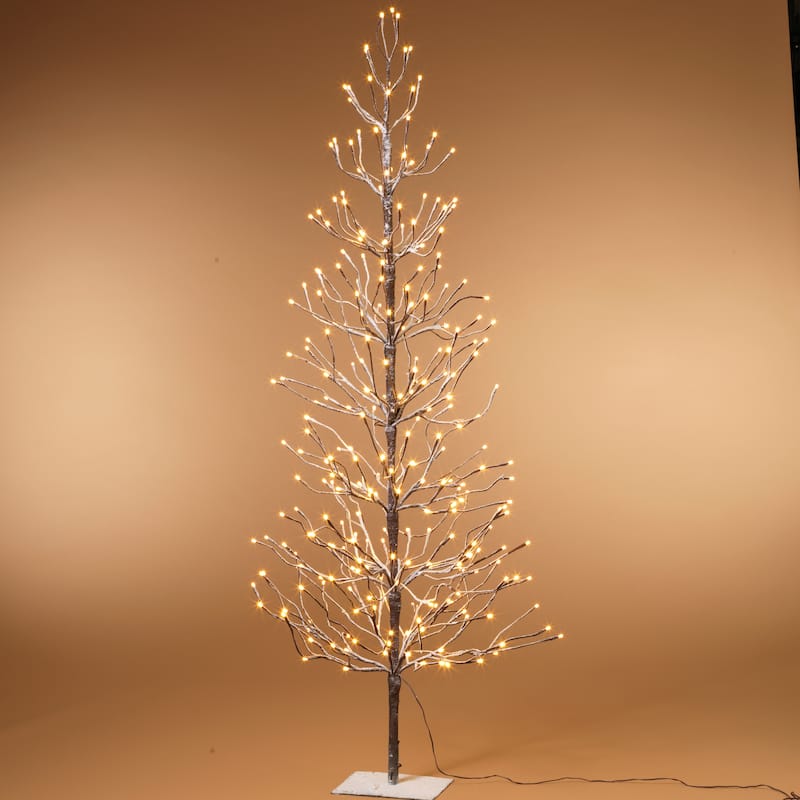 6 ft Tall Snowy Brown Pre Lit Tree with 296 Warm White LED Lights - N/A