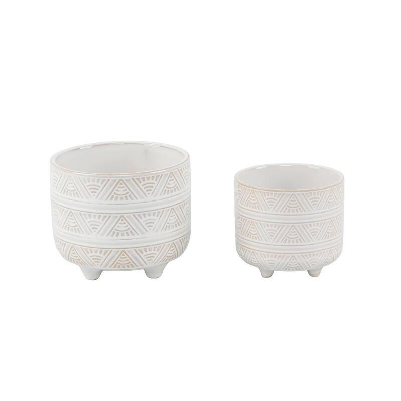 6" & 4.75" Sunrise Footed Ceramic Planter Set of 2