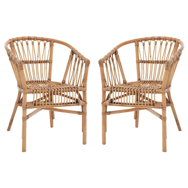 SAFAVIEH Silia Rattan Accent Chairs (Set of 2) - 22.8" W x 23.6" L x 30.3" H - 23Wx24Dx30H - Honey Brown Wash