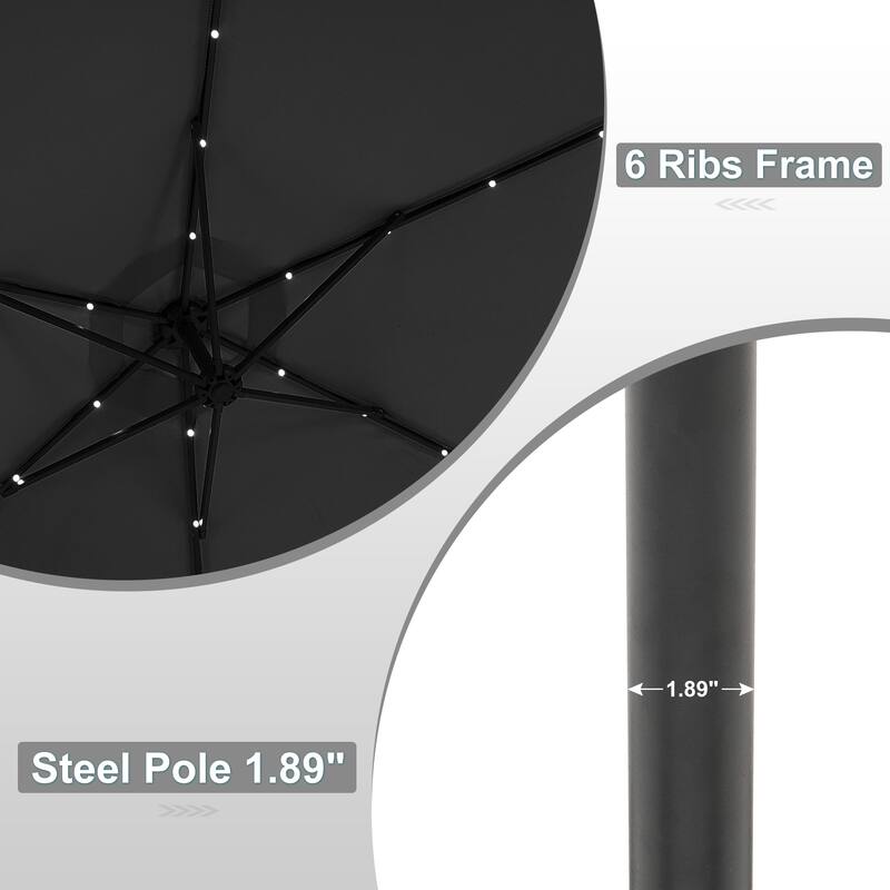 Ainfox 10 ft. Patio Offset Solar LED Umbrellas Cantilever Outside Umbrellas with Base