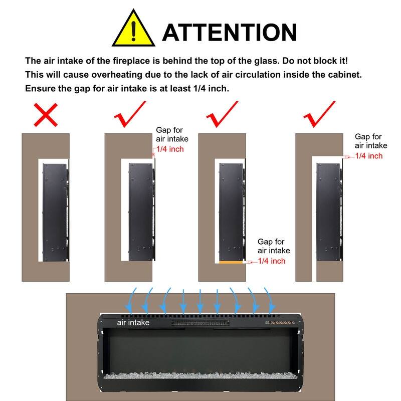 36 in. Wall Mounted Recess Ultra Thin Electric Fireplace with Tempered Glass Front in Black,Remote,1400W/5000BTU