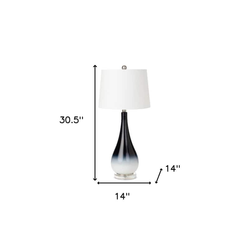 31" Tall Set of 2 Contemporary Black and White Glass Table Lamps with Fabric Empire Shade and E26 Base - 30.5"H x 14"W x 14"D