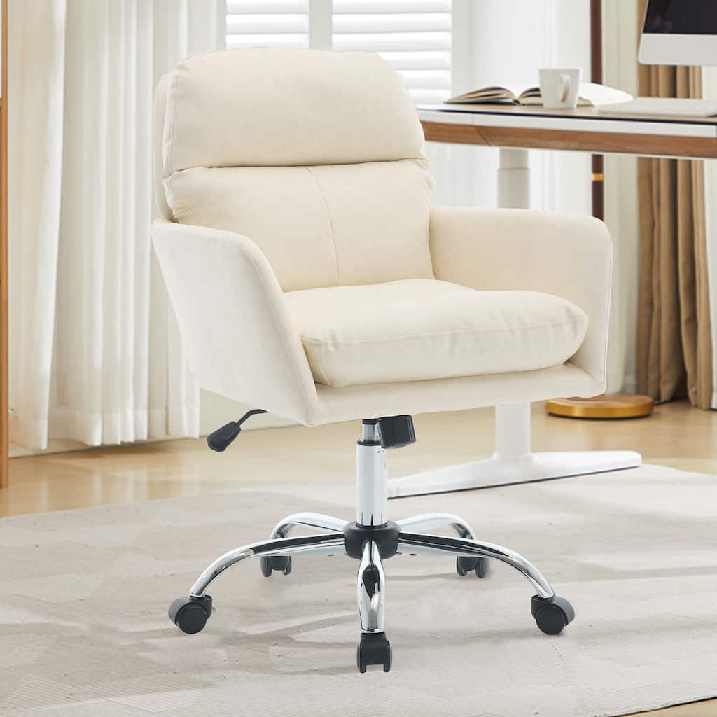 Anmytek White PU Leather Adjustable Height Office Chair for Bedroom Vanity