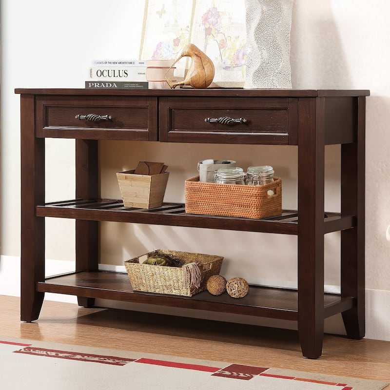 Rustic Console Table Sofa Table with 2 Storage Drawers, Coffee Table Sideboard Buffet with 2 Tiers Shelves - Espresso