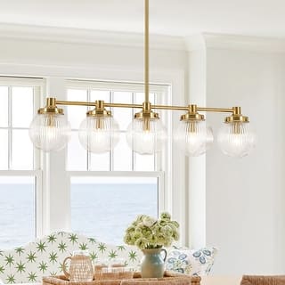 Mid-century 5-Light Striped Glass Linear Dining Chandelier - 34.3 in