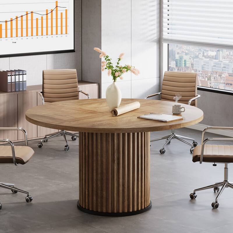 47 Inch Round Conference Table with Metal Base - 47.24" W x 47.24" D x 29.92" H