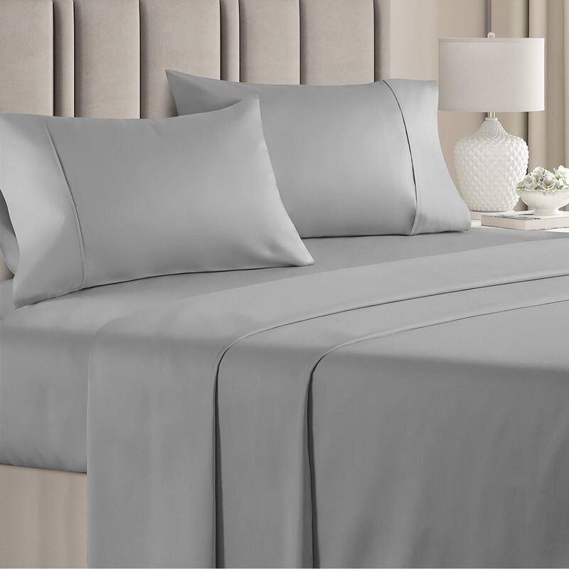 CGK Linens 4 Piece 100% Cotton 400 Thread Count Soft & Comfy Bed Sheet Set - California King - Light Grey