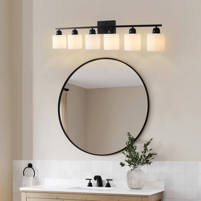 Modern Bathroom Vanity Light With Frosted Milk Glass Shades