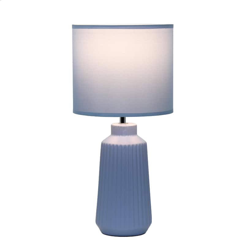 Textured Ceramic Table Lamp with Fabric Drum Shade Modern Faceted Base Compact Accent Lighting Multiple Colors
