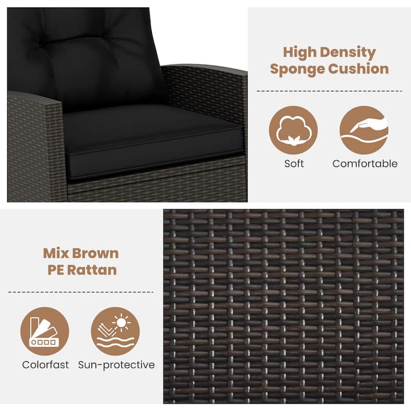 Gymax Set of 3 Wicker Rocking Set w/ Tempered Glass Table Patio